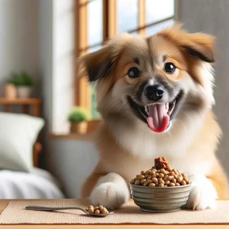 納豆で喜ぶ犬